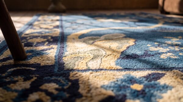 Antique floral chinese crane design wool hand knotted scatter rug (sku 22373) - in-room detail