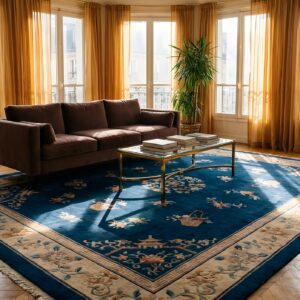 Hand Knotted Wool Pile Floral Antique Chinese Deco Carpet (SKU 25802) - room view