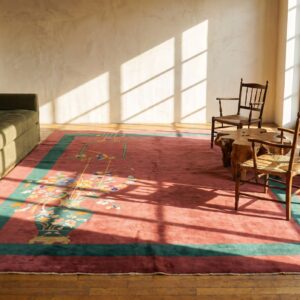 Antique Floral Wool Hand Knotted Pile Coral 1920s Rug (SKU 20878) - room view