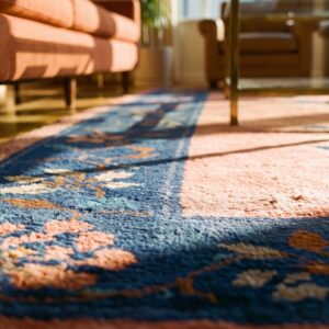 Antique Floral Wool Hand Knotted Pile Coral 1925 Rug (SKU 25488) - in-room detail
