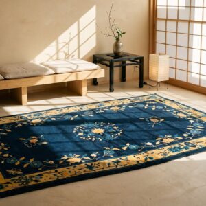 Floral Inlay Pattern Early 20th Century Antique Small Navy Blue Chinese Peking Rug (SKU 22635) - room view