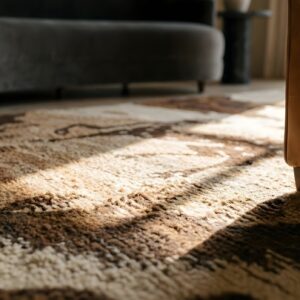 Wool Hand Knotted Pile Floral Ivory Beige Cream White Rectangle 1920s Antique Rug (SKU 22019) - in-room detail