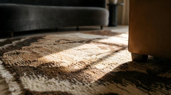 Wool hand knotted pile floral ivory beige cream white rectangle 1920s antique rug 8 Wool hand knotted pile floral ivory beige cream white rectangle 1920s antique rug (sku 22019) - in-room detail