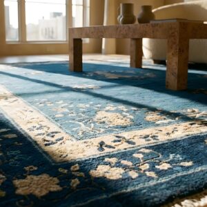 Floral Antique Late 19th Century Scenic Medallion Blue Field Chinese Room Size Peking Rug (SKU 23473) - in-room detail