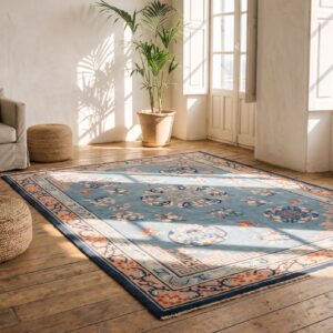 Floral Antique Hand Knotted Wool Pile Light Blue Peking Chinese Dragon Rug (SKU 22949) - room view