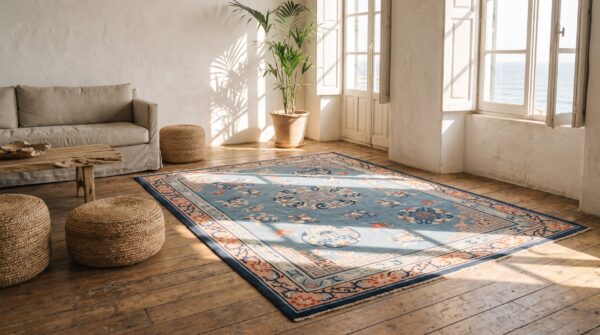 Floral antique hand knotted wool pile light blue peking chinese dragon rug 6 Floral antique hand knotted wool pile light blue peking chinese dragon rug (sku 22949) - room view