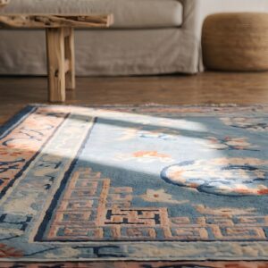 Floral Antique Hand Knotted Wool Pile Light Blue Peking Chinese Dragon Rug (SKU 22949) - in-room detail