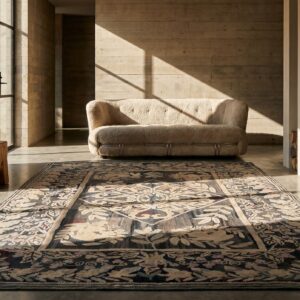 Hand Knotted Pile Floral Medallion Antique Wool American Usa 1930s Rug (SKU 19169) - room view