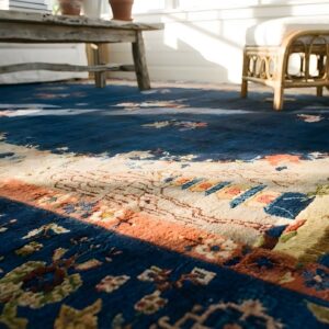 Floral Medallion Blue Antique 1920s Large Wool Rectangle Hand Knotted Pile Rug (SKU 25594) - in-room detail