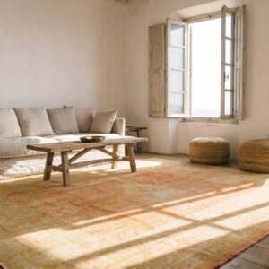Antique Floral Medallion Wool Hand Knotted Pile Yellow 1890s Rug (SKU 19882) - room view