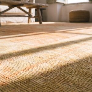 Antique Floral Medallion Wool Hand Knotted Pile Yellow 1890s Rug (SKU 19882) - in-room detail