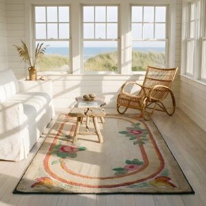 Antique Floral Oval Inlay Pattern American Hooked Rug (SKU 25383) - room view
