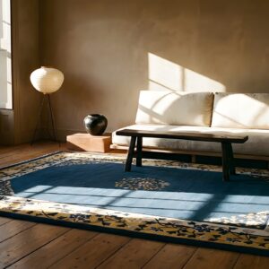 Hand Knotted Floral Pattern Antique Blue Color Wool Pile Peking Chinese Rug (SKU 25358) - room view