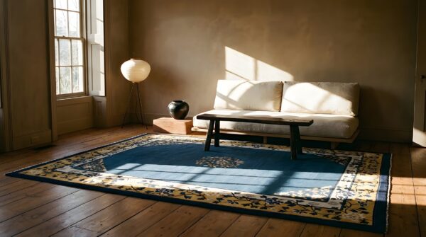 Hand knotted floral pattern antique blue color wool pile peking chinese rug 6 Hand knotted floral pattern antique blue color wool pile peking chinese rug (sku 25358) - room view