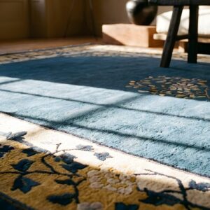 Hand Knotted Floral Pattern Antique Blue Color Wool Pile Peking Chinese Rug (SKU 25358) - in-room detail