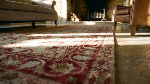 Antique floral pattern fine weave hallway runner persian kerman rug 10 Antique floral pattern fine weave hallway runner persian kerman rug (sku 25606) - in-room detail