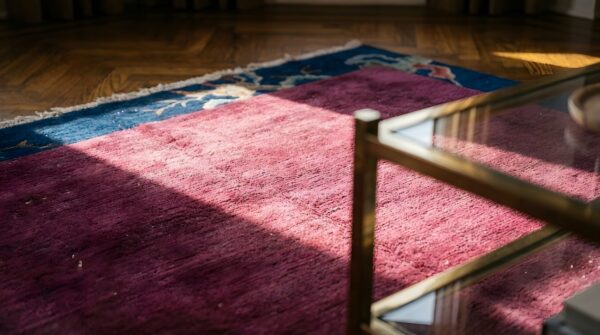 Antique floral wool hand knotted pile purple 1925 rug 10 Antique floral wool hand knotted pile purple 1925 rug (sku 25625) - in-room detail