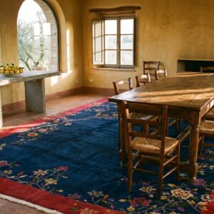 Floral Wool Rectangle Hand Knotted Pile Blue 1920s Antique Rug (SKU 24497) - room view