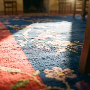 Floral Wool Rectangle Hand Knotted Pile Blue 1920s Antique Rug (SKU 24497) - in-room detail