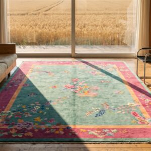 Floral Seafoam Green Color Antique Chinese Art Deco Rug (SKU 22291) - room view