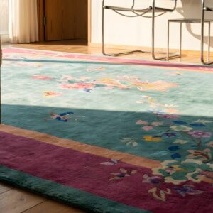 Floral Seafoam Green Color Antique Chinese Art Deco Rug (SKU 22291) - in-room detail