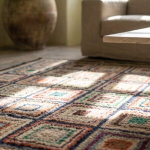 Folk Art Pattern Antique American Hooked Rug Signed Joanne (SKU 17474) - in-room detail