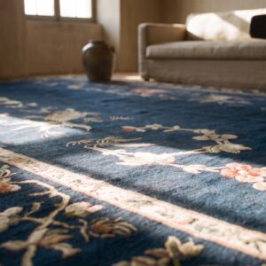 Framed Antique Blue Chinese Koi Fish Design Textile (SKU 24536) - in-room detail