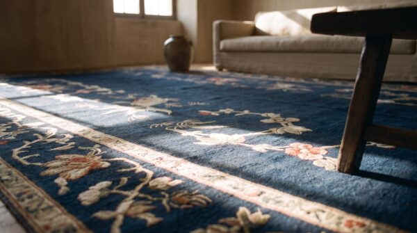 Framed antique blue chinese koi fish design textile 8 Framed antique blue chinese koi fish design textile (sku 24536) - in-room detail