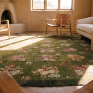 Antique French Empire Savonnerie Carpet 8'×13'6" Green & Pink, Circa 1820 (SKU 19261) - in-room detail