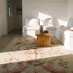 Antique French Floral, Medallion Flat Weave Rug (SKU 25098) - room view