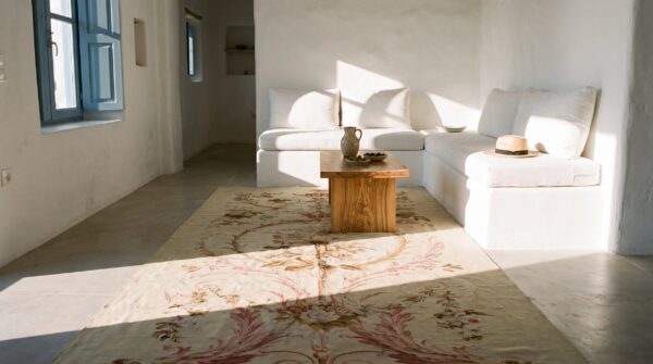 Antique french floral, medallion flat weave rug 10 Antique french floral, medallion flat weave rug (sku 25098) - room view