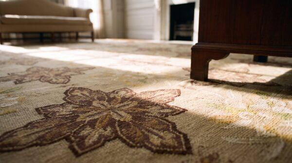 Antique french needlepoint carpet 7'4"×12'4" ivory & burgundy, wool & silk, circa 1880 12 Antique french needlepoint carpet 7'4"×12'4" ivory & burgundy, wool & silk, circa 1880 (sku 18513) - in-room detail