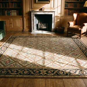 Antique French Needlepoint Square Floral Carpet (SKU 18985) - room view