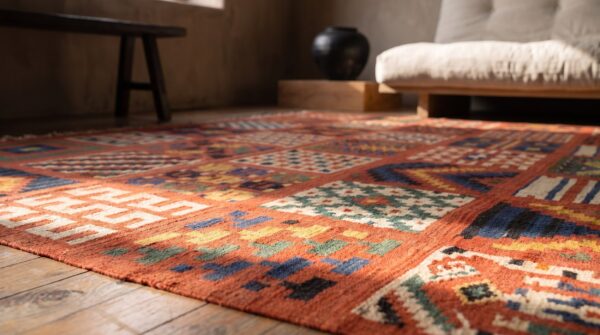Antique gafsa tunisia knotted rug 7 Antique gafsa tunisia knotted rug (sku 20884) - in-room detail