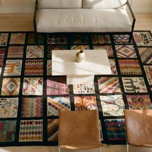 Antique Gafsa Tunisia Flat Weave Rug (SKU 25701) - styled overhead view
