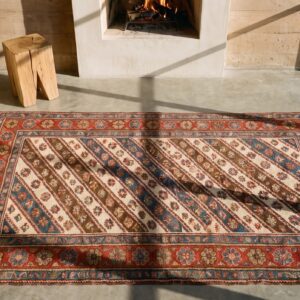 Antique Ganjeh Caucasian Hallway Runner Rug (SKU 20012) - styled overhead view