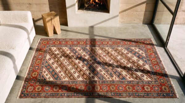 Antique ganjeh caucasian hallway runner rug 2 Antique ganjeh caucasian hallway runner rug (sku 20012) - styled overhead view