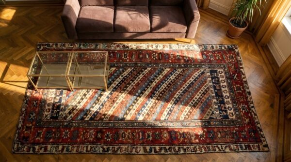Geometric 8 pointed star tribal animal and paisley stripe antique persian kurdish hallway runner rug 12 Geometric 8 pointed star tribal animal and paisley stripe antique persian kurdish hallway runner rug (sku 24394) - in-room detail