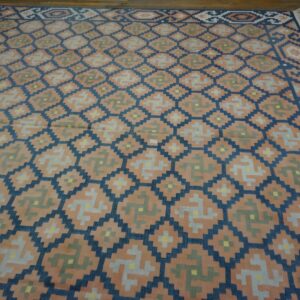 Antique Geometric Allover Pattern Room Size Cotton Dhurrie Kilim Rug (SKU 24990) - room view