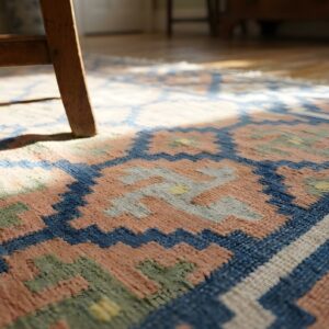 Antique Geometric Allover Pattern Room Size Cotton Dhurrie Kilim Rug (SKU 24990) - in-room detail