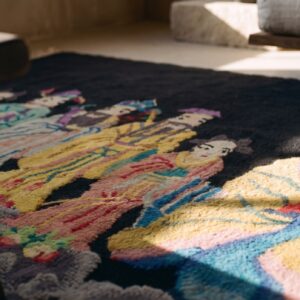 Antique Geometric Wool Hand Knotted Pile Black 1920s Rug (SKU 24495) - in-room detail