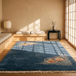Antique Geometric Wool Hand Knotted Pile Blue 1920s Chinese Art Deco Rug (SKU 22118) - room view