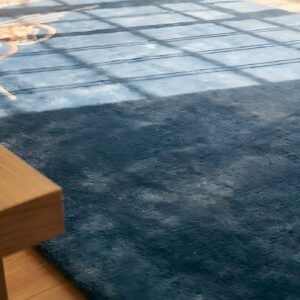 Antique Geometric Wool Hand Knotted Pile Blue 1920s Chinese Art Deco Rug (SKU 22118) - in-room detail