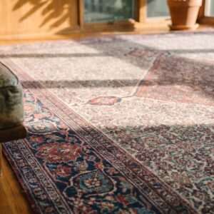 Geometric Center Medallion Room Size Antique Persian Knotted Khorassan Rug (SKU 17822) - in-room detail