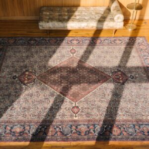 Geometric Center Medallion Room Size Antique Persian Knotted Khorassan Rug (SKU 17822) - styled overhead view