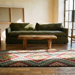 Antique Geometric Diamon Pattern Jewel Tone Color American Hooked Rug (SKU 19981) - room view