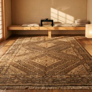 Antique Geometric Diamond Pattern East Turkestan Earthy Color Khotan Rug (SKU 20039) - room view