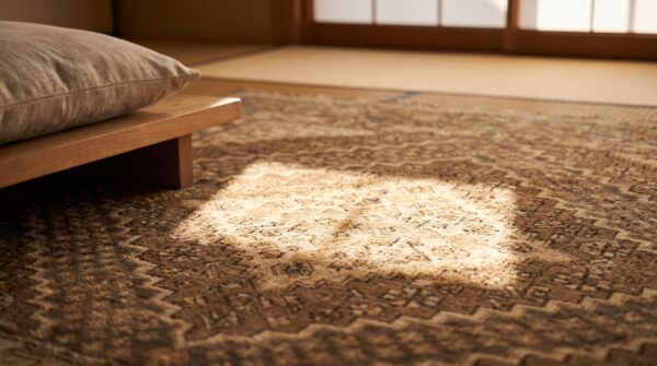Antique geometric diamond pattern east turkestan earthy color khotan rug 8 Antique geometric diamond pattern east turkestan earthy color khotan rug (sku 20039) - in-room detail