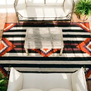 Geometric Flatwoven Antique Native American Chiefs Blanket Rug (SKU 25322) - styled overhead view