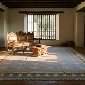 Antique Geometric Indian Flatwoven Large Room Size Cotton Dhurrie Rug (SKU 24157) - room view
